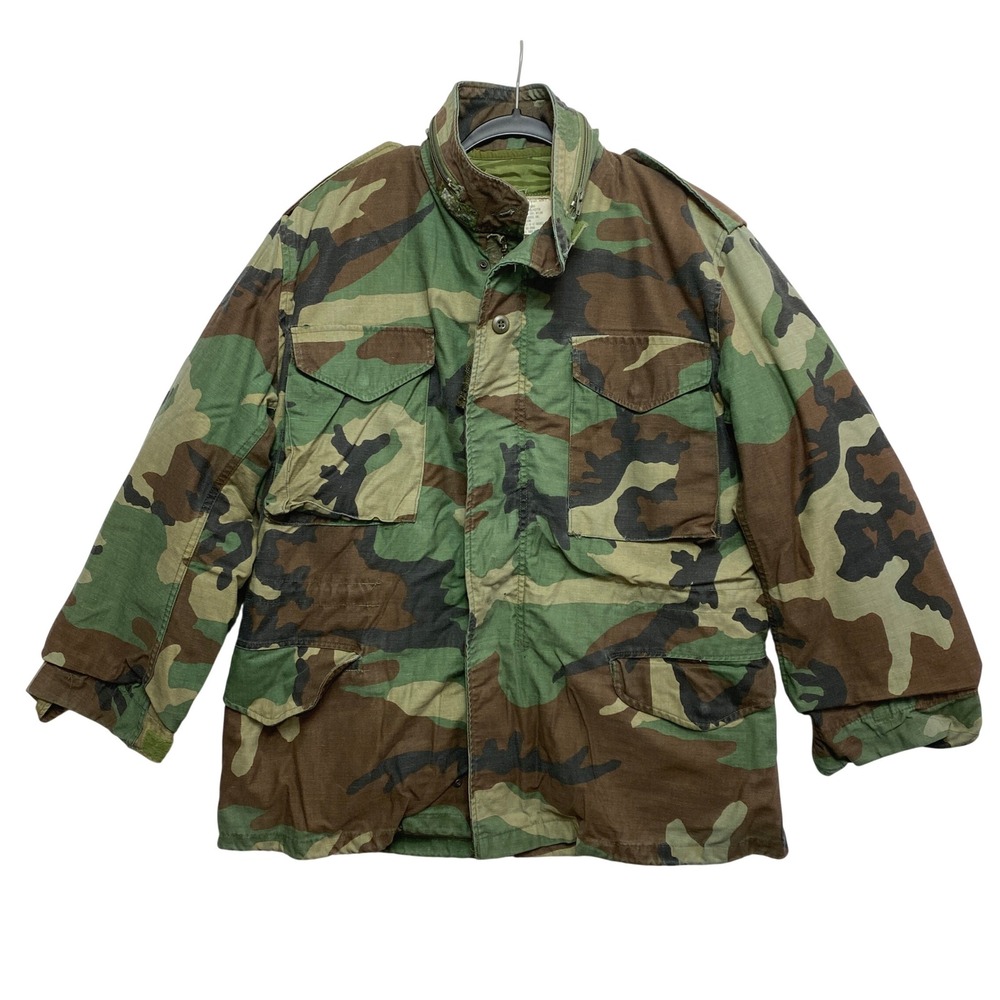 US Military Field Jacket Mens Medium Green Woodland Camo M-65 Quilted Liner